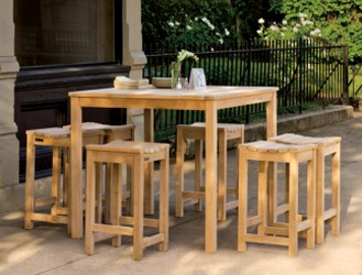 0196 - Outdoor Wood Dining Table and Stool-height Chairs